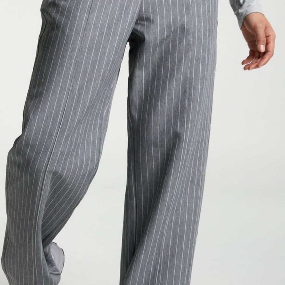 Gray Pinstripe Wide-Leg Pants